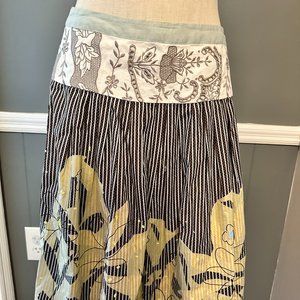 CAbi brown sage green blue yellow flowers full pleated style skirt zipper size 4